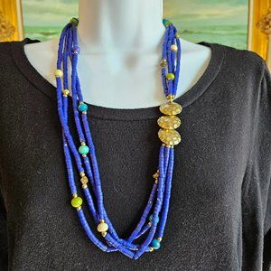 Women's Fashion Necklace Electric Blue Lime Brass Tone 26"-Item #567